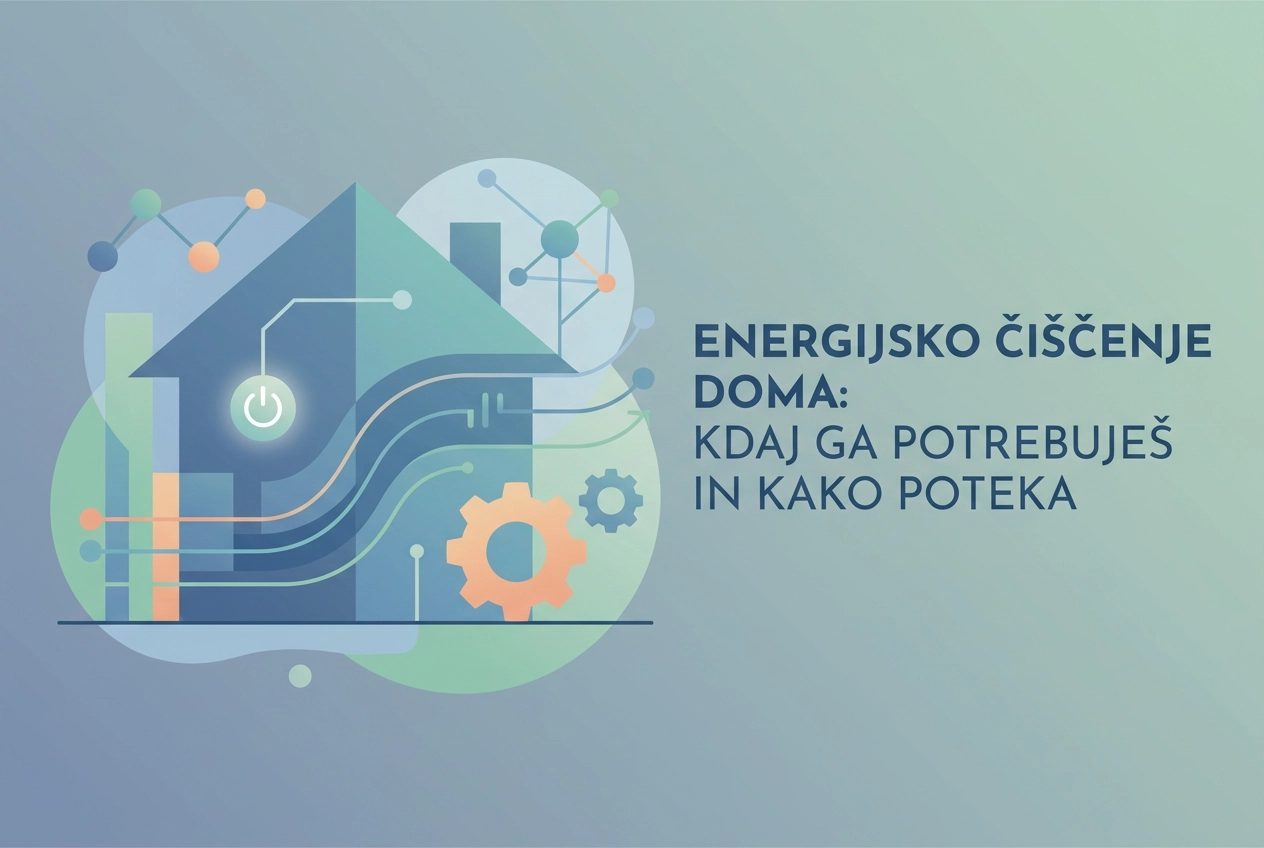 Professional header image for educational tutorial: Energijsko čiščenje doma: kdaj ga potrebuješ in kako poteka